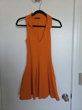 Zara Bright Orange Sleeveless Collared Mini Dress